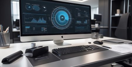 Cybersecurity dashboard displayed on a modern office computer workstation
