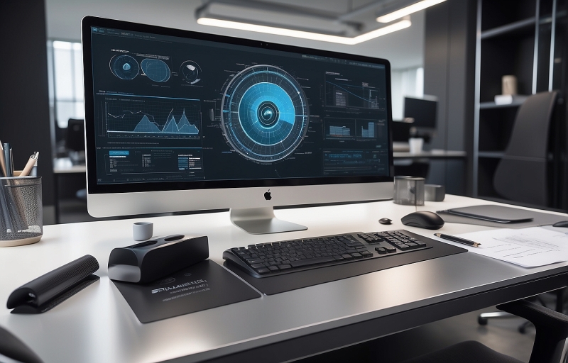 Cybersecurity dashboard displayed on a modern office computer workstation